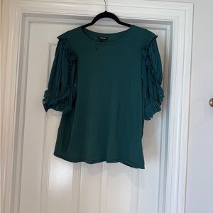 Express Teal Blouse with Ruffled Sleeves